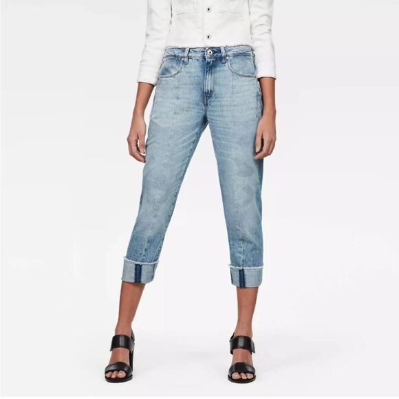 G-Star LANC 3D HIGH STRAIGHT Raw Hem Light Aged Restored 86 Crop Jeans W29 L28 - Picture 1 of 15